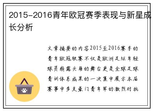 2015-2016青年欧冠赛季表现与新星成长分析